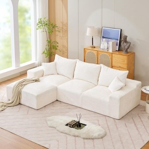 110" Modular L-Shaped Sectional Sofa, Oversized Deep Seat Chenille Couch with 5 Throw Pillows, Convertible Floor Sofa - 1 of 4