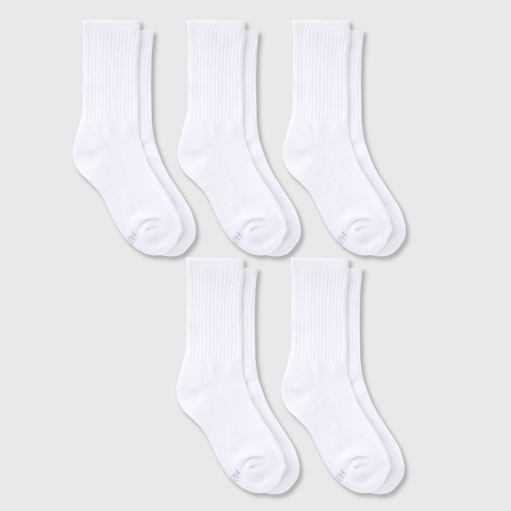 Hanes Premium Girls' Pure 5pk Crew Socks White L
