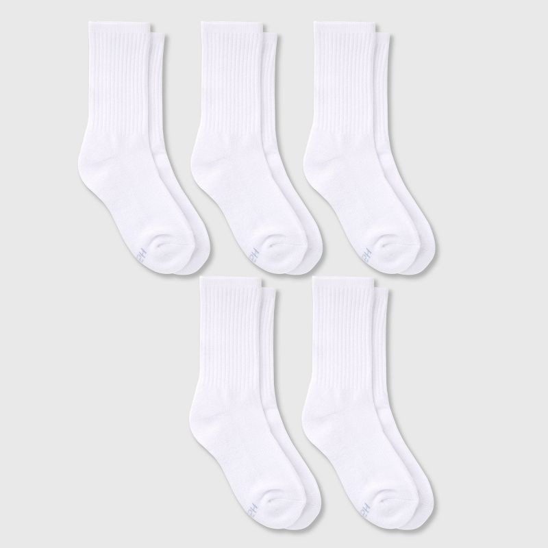 Hanes Premium Girls&#39; Pure 5pk Crew Socks White, 1 of 4