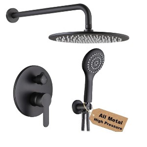Itopfox All Metal Black Shower Faucet Set with 10 Inch Round Shower Head, Rainfall Shower System, Wall Mounted Shower Fixtures, Includes Valve - 1 of 4