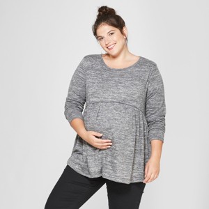 Maternity Plus Size Long Sleeve Relaxed Babydoll T-Shirt - Isabel Maternity by Ingrid & Isabel Gray 3X, Women