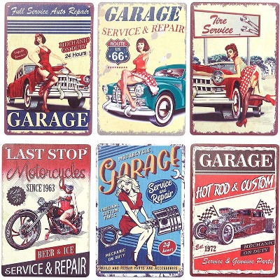 Okuna Outpost 6 Pack Vintage Metal Signs for Garage, Retro Home Wall Decor (8 x 11.8 in)