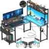 Aheaplus L Shaped Desk with Charging Staion and LED Light, Corner Desk with Hutch and Monitor Stand - 2 of 4
