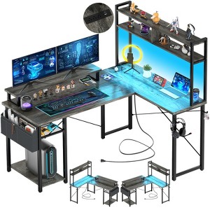 Aheaplus L Shaped Desk with Charging Staion and LED Light, Corner Desk with Hutch and Monitor Stand - 1 of 4