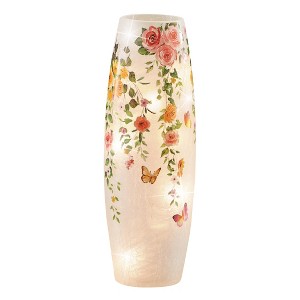 Collections Etc LED Lighted Rose Trailing Vine Glass Hurricane Lamp Pink - 1 of 2