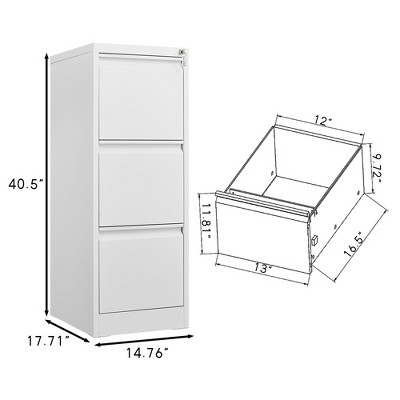 Vynxaria 3-Drawer File Cabinet with Lock - Metal Vertical Storage for A4/Legal/Letter Size Files, Narrow Design, Assembly Required.