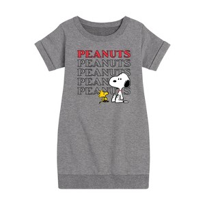 - Peanuts - Snoopy Woodstock Graphic Short Sleeve Fleece Dress - 1 of 4