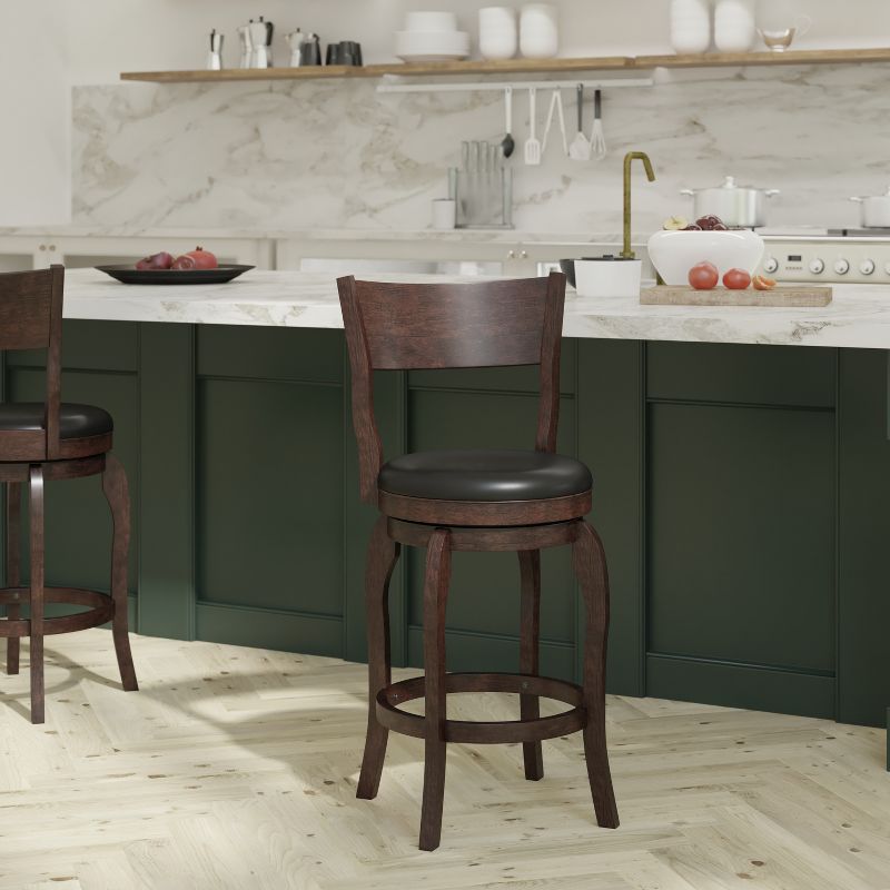 Emma and Oliver Classic Pub Style Swivel Wooden Barstool with Padded Faux Leather Seat, 2 of 12
