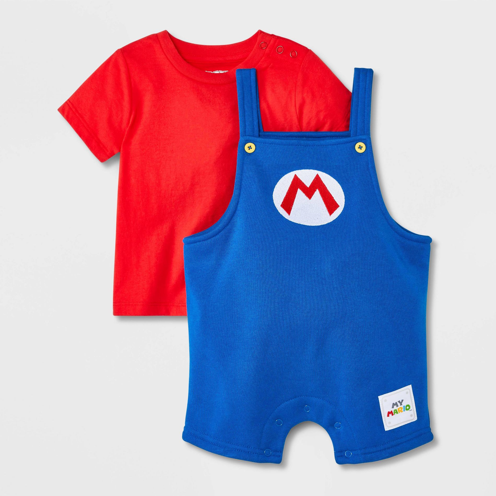 Baby Boys' 2pc Super Mario Cosplay Shorts Overalls Set - Red