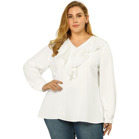 Fashion Long Sleeve Women Slim Shirt White Pink Solid Color Elegant Ruffles Chiffon  Blouse Office Ladies Formal Plus Size Tops