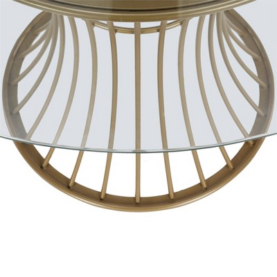 Westwood 33'' Brass Hourglass Base Round Glass Dining Table