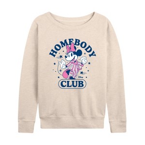Women's - Disney - Minnie Homebody Club Lightweight French Terry Wide Neck Long Sleeve Graphic Shirt - 1 of 4
