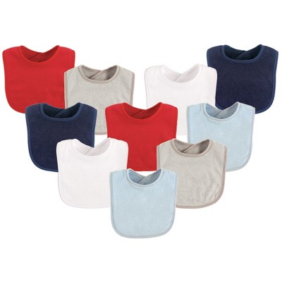 Image of Luvable Friends Baby Boy Cotton Terry Bibs 10pk, Boy Solid, One Size