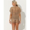 Allegra K Women's Beach Knitted Crochet Short Sleeve Hollow Out Shirt with Shorts Cover Ups 2 Pieces Set - 3 of 4