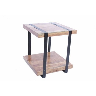 Wooden Square Top Side Table with a Lower Shelf Brown/Black - The Urban Port