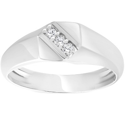 Pompeii3 Mens 1/10ct White Gold Diamond Flat Classic Anniversary Band 10K