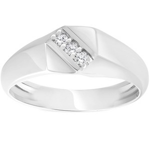 Pompeii3 Mens 1/10ct White Gold Diamond Flat Classic Anniversary Band 10K - 1 of 4