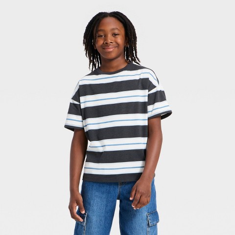 Детские Cat & Jack Boys' Short Sleeve Striped Oversized T-Shirt - Cat & Jack™ Teal Green M