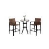 3 Piece Rattan Outdoor Patio Bar Stools Set,Glass Coffee Table with 2 Bar Chairs Set,Wicker Patio Garden Bistro Set for Balcony Deck-Coolbibila - 3 of 4