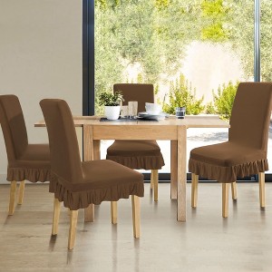 PiccoCasa Ruffled Skirt Spandex Stretch Washable Dining Chair Cover Set 1 Pc - 1 of 4