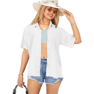 LA LEELA Womens Summer's Casual Blouse Shirt Blouses Short Sleeve Button Up Dress Tops Tee Shirts Coverup Hawaiian Dresses for Women - 1 of 4