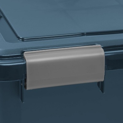 Navy 74 Quart Stackable Plastic Storage Bin with Buckle Lid