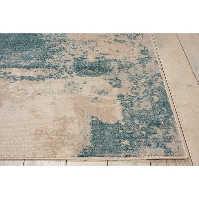 Maxell Ivory/Teal Abstract Ombre Synthetic Area Rug 7'10" x 10'6"