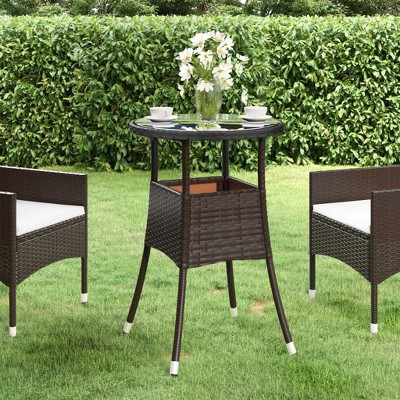 vidaXL Patio Table 23.6 in.x29.5 in. Tempered Glass and Poly Rattan Brown