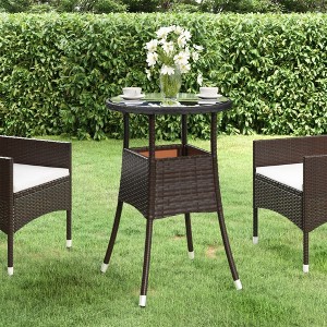 vidaXL Patio Table 23.6 in.x29.5 in. Tempered Glass and Poly Rattan Brown - 1 of 4