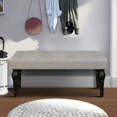 Ottoman Bench Lounge Bench,Button Tufted Rectangle Entryway Bench,Linen Upholstered Bed End Bench With Roman Column Feet-Cuddlewood