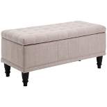 HOMCOM Large 42" Tufted Linen Fabric Ottoman Storage Bench With Soft Close Lid for Living Room, Entryway, or Bedroom