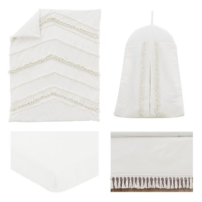 Ivory Cotton Boho Fringe 4-Piece Crib Bedding Set