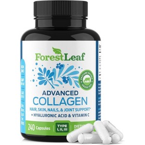 Forest Leaf Multi Collagen Pills with Hyaluronic Acid + Vitamin C | Hydrolyzed Collagen Supplements for Women or Men | Skin & Wrinkles - 1 of 4