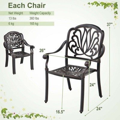 Bronze Cast Aluminum Stackable Outdoor Dining Chairs with Armrests