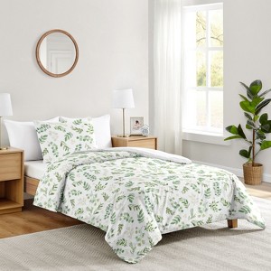 Sweet Jojo Designs Girl Twin Comforter Bedding Set Botanical Green and White 2pc - 1 of 4