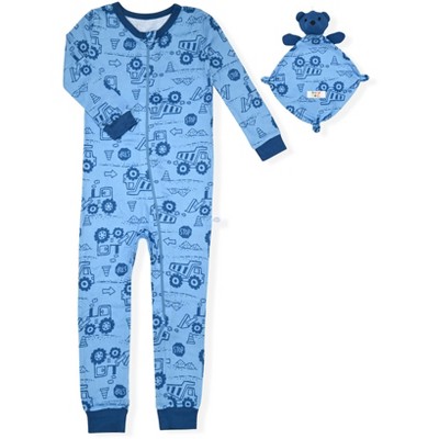 Sleep On It Infant Boys Long Sleeve Super Soft Snuggle Jersey Zip-Up Coverall Pajama with Matching Blankey Buddy