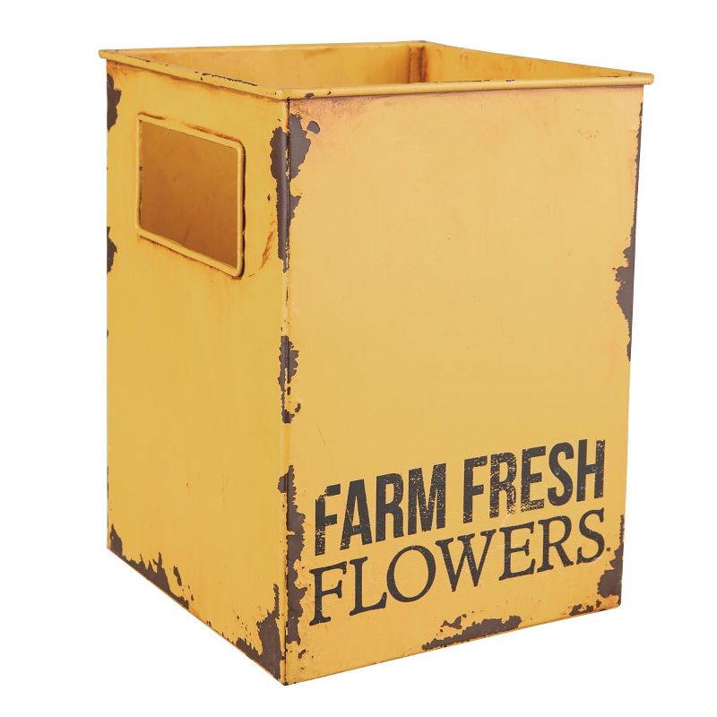 Distressed Yellow "Farm Fresh" Decorative Metal Planter Storage Tin - Foreside Home & Garden, 1 of 5