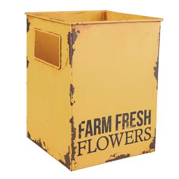 Distressed Yellow "Farm Fresh" Decorative Metal Planter Storage Tin - Foreside Home & Garden