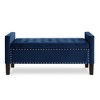 Velvet Storage Bench, End Of Bed Upholstered Tufted Button Storage Bench With Nails Trim, Storage Velvet Rectangular Bed Bench,Rectangular,blue,4ft - 3 of 4