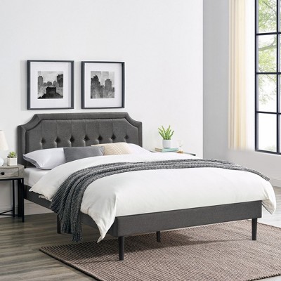 VECELO Modern Upholstered Bed Frame Wooden Platform Bed with Adjustable Headboard and Underbed Storage Space