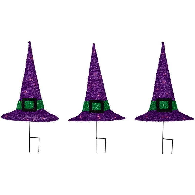 Northlight 14" LED Lighted Purple Witches Hat Outdoor Halloween Pathway Markers, 1 of 7