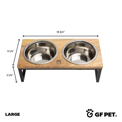 Tall Mango Wood and Metal Elevated Pet Feeder with Stainless Steel Bowls