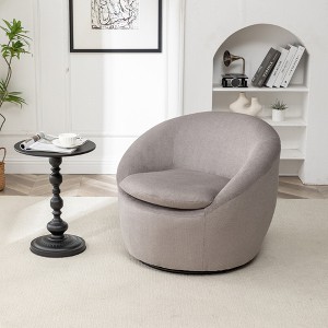 31'' Teddy Fabric Barrel Swivel Accent Chair with Metal Base, Plush Cushion and Rounded Back for Living Room - 1 of 4