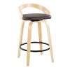Set of 2 Grotto Counter Height Barstools Natural/Black/Brown - LumiSource: Upholstered Swivel Kitchen Stools, Wood Legs - 2 of 4