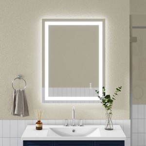 ChicFurnit Bathroom Vanity Mirrors Rectangle Frame Wall Mirror Anti Fog Mirror Decorative Wall Mirrors for Bathroom, Silver, 24"*0.16"*32" - 1 of 4