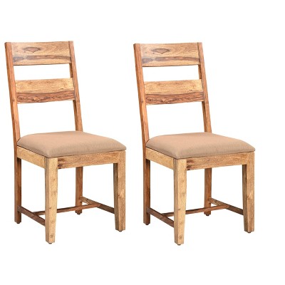 HomeRoots Set of Two Brown Fabric And Wood Ladder Back Dining Side Chairs
