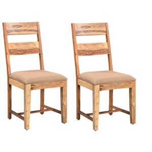HomeRoots Set of Two Brown Fabric And Wood Ladder Back Dining Side Chairs - 1 of 4