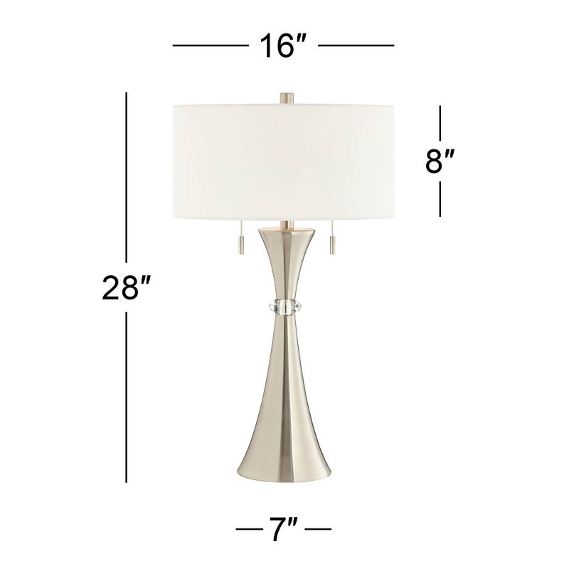 360 Lighting Rachel Art Deco Style Table Lamps 28" Tall Set of 2 Column Silver Metal with Table Top Dimmers White Drum for Bedroom Living Room Bedside, 4 of 8