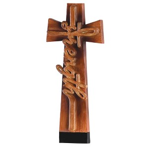 Dicksons WCR-193 Strength Natural Brown Wood Look 7 x 4 Inch Resin Sculpted Dimensional Hanging Wall Cross - 1 of 2