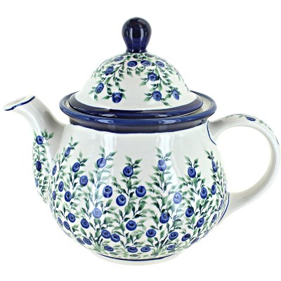 Blue Rose Polish Pottery Porcelain Vine Large Teapot